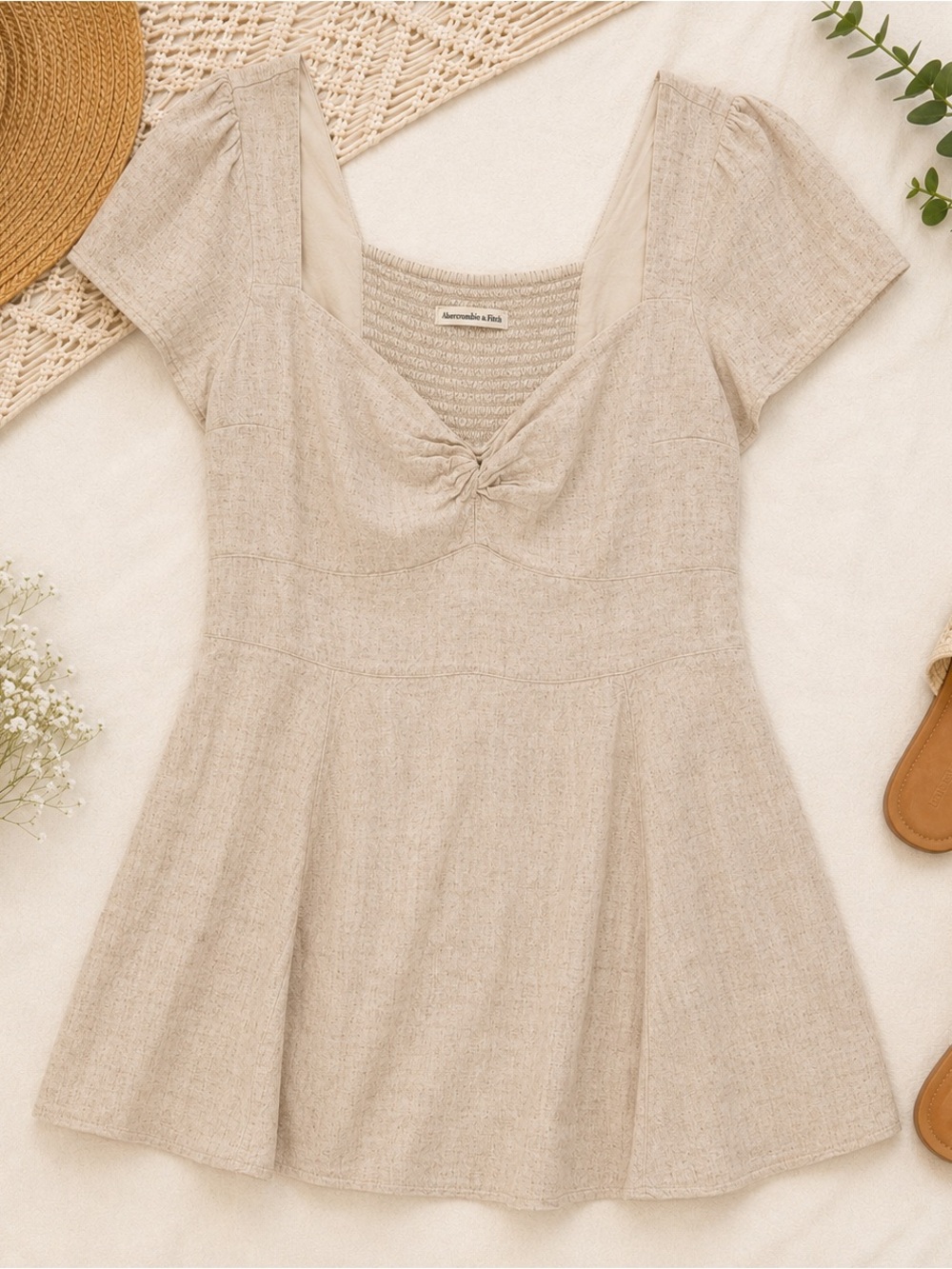 Abercrombie & Fitch Beige Twist-Front Mini Dress